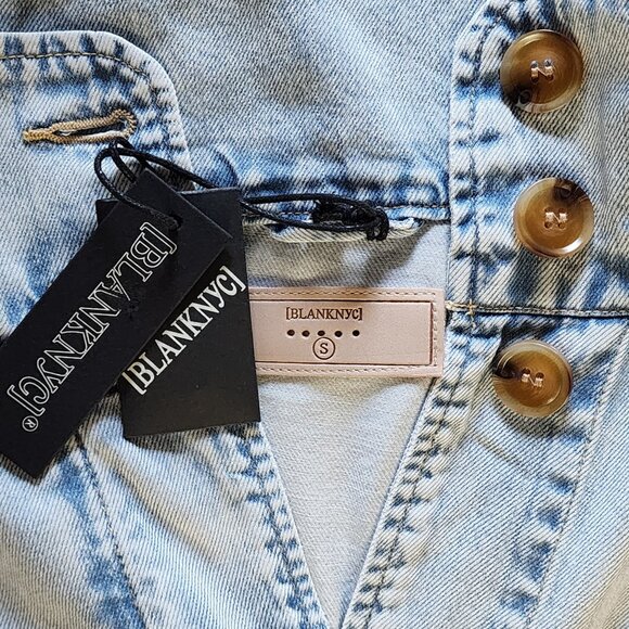 Blank NYC Button Faded Distressed Denim Jacket with Roll Tab Sleeves NWT - Picture 7 of 12